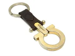 Salvatore Ferragamo フェラガモ ガンチーニ レザー キーホルダー キーリング バッグチャーム ゴールド系×ブラウン系 DF6740