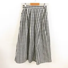 ジーユー GU スカート ミモレ丈 タック フレア ギンガムチェック 黒 オフホワイト 白 S *T58