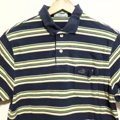 (^w^)b Crocodile クロコダイル 半袖 ポロシャツ 紺 ベージュ ボーダー 綿100% 総柄 ゴルフ PERSONALLY DESIGNED おしゃれ パパの服 大人スタイル ロゴ フェード感 メンズ サイズL