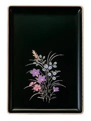 時代漆塗　黒漆　金蒔絵　盆一対　時代箱付　C　R7778 黒塗 金蒔絵 鶴蒔絵 ツル 角盆 お盆 広蓋 香盆としても 梨子地