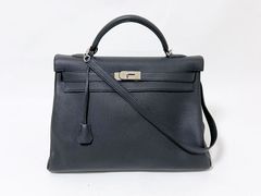 HERMES エルメス ケリー40 ハンドバッグ ショルダーバッグ ストラップ メンズ トゴ ブラック シルバー金具 D刻印 美品