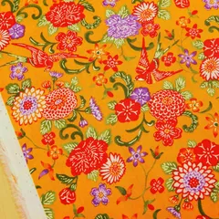 1m　AP52109-1B オレンジ　紅型風 生地 和柄 沖縄 花鳥風月 ブロード 白 オレンジ ピンク 青 紫 黒 系 布地 110cm幅