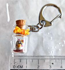 ネコ猫ハンドメイド♡ちっちゃいビン入り！座布団付き招きネコのキーホルダー