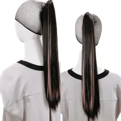 Luce brillare ポニテールウィッグ クリップ ストレート エクステ レディース ウィッグ グラデーション ハイライト ロング 短い 30cm 40cm 50cm 60cm 耐熱 子供 キッズ 髪飾り カ [ナチュラルブラウン/ピンク] [50cm]