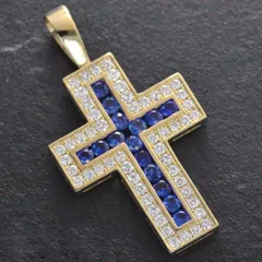 ペンダントトップ メンズ 18金 K18 喜平用 クロス 十字架 サファイア ダイヤモンド メンズペンダントトップ ゴールド ペンダントヘッド 男性 ユニセックス ネックレスヘッド鑑別書付き【アクセサリーマート/メルカリShops店】