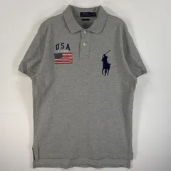 古着 ポロ・ラルフローレン POLO RALPH LAUREN 半袖 ポロシャツ 星条旗 ビッグポニー L  グレー 無地 メンズ