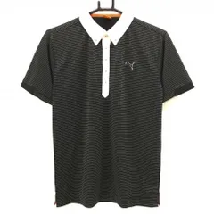 ★SALE価格★【美品】プーマ 半袖ポロシャツ 黒×白 細ライン総柄 ボタンダウン メンズ M ゴルフウェア PUMA