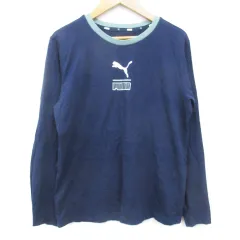 プーマ PUMA Tシャツ カットソー 長袖 クルーネック ロゴプリント 160 紺 ミントグリーン ネイビー /FF35 男の子