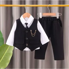 ☆ ブラック ☆ 100CM ☆ セットアップ フォーマル キッズ pmykidssetup01 スーツ セットアップ 男の子 パンツスーツ パンツ ベスト 長ズボン ズボン 長袖シャツ 長袖 シャツ ネクタイ フォーマル 幼児 子供服 子供用