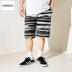 新品 CORISCO コリスコ 総柄 プリント ショートパンツ ミニ裏毛 スウェット ハーフパンツ 短パン  スウェットショーツ スウェットパンツ メンズ ユニセックス ボーダー グレー ブラック 黒 M L LL  2.カスレボーダーGRAY 621911