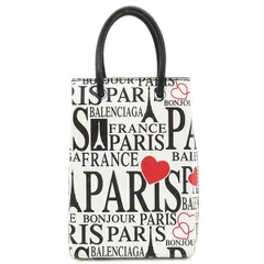 バレンシアガ BALENCIAGA ショルダーバッグ ボンジュールパリ ショッピング フォンホルダー レザー ホワイトXブラック シルバー金具 ミニバッグ 白 黒  593826-1BW5N【中古】