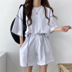 ☆ ライトグレー ☆ ショートパンツ Tシャツ セットアップ ショートパンツ Tシャツ セットアップ レディース スウェット ハーフパンツ 半ズボン ズボン シャツ ルームウェア 部屋着 普段着 伸縮性 やわらかい 柔らかい 上下セット 上下 セット