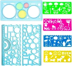 Copeflap テンプレート 製図 定規 ステンシルシート 7点セット デザイン定規 円 イラスト 波線(ブルー)