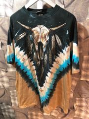 ビンテージ Tシャツ 00s LIQUID BLUE リキッドブルー ネイティブアメリカン スカル バッファロー タイダイ 古着 XL FK