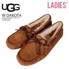 UGG (アグ) W DAKOTA (ウィメンズ ダコタ) レディース モカシン スリッポン デッキ ムートン シューズ 靴 シンプル スエード スウェード ラバーソール タウンユース 普段使い ブラウン キャメル CHESTNUT 1107949-CHE