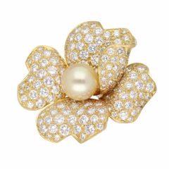Cartier カルティエ PAIVA パール ダイヤモンド パエヴァ クリップ ブローチ 750 K18 YG イエローゴールド【送料無料】【中古】花 21110301