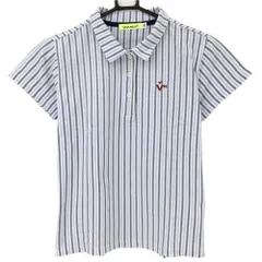 ★特価★【超美品】ビバハート 半袖ポロシャツ 白×ブルー ストライプ 胸刺しゅう レディース 40(M) ゴルフウェア VIVA HEART