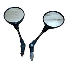 バイクミラー 可倒式ミラー オフロードミラー 折りたたみ 10mm 8mm 変換アダプター付　左右セット 汎用  丸 バッグ 円形 丸型 カブ  黒 ブラック 林道用 オフ車用  Ｒマーク付