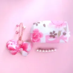 母の日♪お誕生日等に♪ピンク和柄♪コロコロポーチ♪蝶々チャーム♪コットンパールバレッタ♪3点セット♪