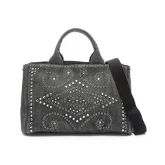 プラダ PRADA トートバッグ CANAPA DENIM カナパ ブラック デニム カナパ ビジュー 2wayショルダーバック レディース Used A