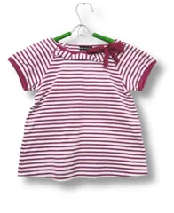 ③BeBe　ベベ　キュートなリボンモチーフ（装飾）　半袖Tシャツ　ボーダー パープル/白 サイズ120 ■管理番号L29318（198）