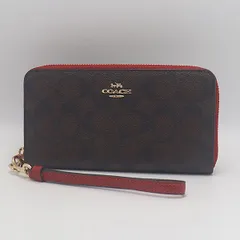 美品 コーチ 長財布 シグネチャー柄 ゴールド金具 小銭入れ付き ブラウンカラー レディース長財布 2000000 NSK MTM