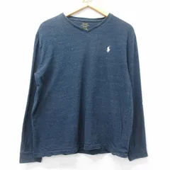 L/古着 ラルフローレン 長袖 ブランド Tシャツ メンズ ワンポイントロゴ コットン Vネック 紺 ネイビー 霜降り 25feb27 中古