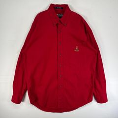 古着 90's/90年代 チャップスラルフローレン CHAPS RALPHLAUREN 長袖シャツ ロゴ 刺繍 ボタンダウン 胸ポケ M  レッド 無地 メンズ