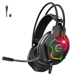 ゲーミングヘッドセット 有線 USB ヘッドセット マイク付き ノイズキャンセリング ゲーミングヘッドホン 7.1chサラウンドサウンド 50mmドライバー ゲーム用ヘッドセット ヘッドフォン 変換Type-C付 PC/PS4/5 /Switch/スマホ対応