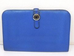 エルメス ドゴン デュオ ■ レザー ブルー系 □にO刻印 コインケース欠品 長財布 ウォレットレディース メンズ□ HERMES 7F