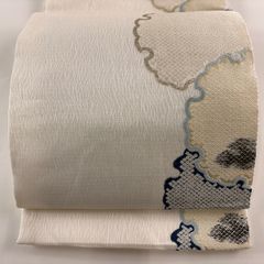 袋帯 秀品 夏帯 雪輪 金糸 クリーム 六通 正絹 【中古】