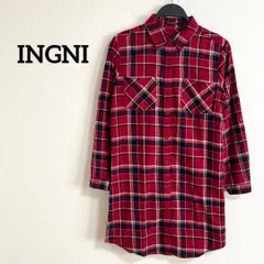 INGNI イング　長袖　チェック　赤　レッド　チュニック　ワンピース　M