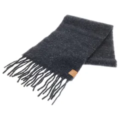 LOEWE (ロエベ) アナグラム エンボスロゴ レザータグ モヘヤ アルパカ混 ウール フリンジマフラー ブラック F000487XF1