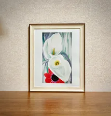 新品☆額縁付アートポスター☆ジョージア・オキーフ☆O'Keeffe☆Calla Lilies with Red Anemone, 1928☆172