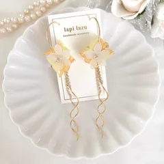 3色フラワー ひねりチェーン《フープピアス》