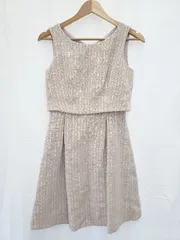 ◇ ⊆ BE RADIANCE ビーラディエンス ツイード調 ミニ丈 ノースリーブ ワンピース サイズF ベージュピンク系 レディース E  【1508060004338】