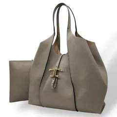 極美品 TOD'S トッズ T タイムレス レザー トートバッグ グレージュ ゴールド金具 ポーチ付き 大容量 肩掛け可 レディース 正規品 D