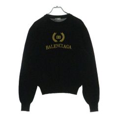 BALENCIAGA (バレンシアガ) ロゴ刺繍ニット 長袖 刺繍 ブラック ウール #S 542607