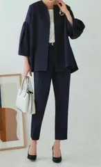 ルイルエブティック　M   ノーカラー フレアースリーブ ジャケット　パンツ　スーツ　セットアップ　2点　紺　ネイビー