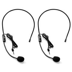 クリップマイク ヘッドセットマイクキット マイクロフォン 有線タイプ 拡声器用 講義 説明会 屋外イベント 指向性マイク ステージ小道具 2個セット ブラック