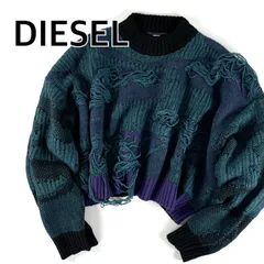 新品 未使用 イタリア製 DIESEL ディーゼル レディース カモフラ ジャガードニット M-KAM カモフラージュ柄長袖 ダメージ モックネック 大きめ オーバーサイズ ゆったり ショート丈 セーター グリーン パープル ブラック ( XS S M )