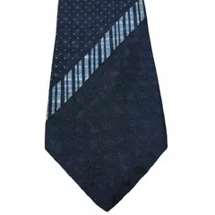 ランバン LANVIN 総柄 ネクタイ ドット ストライプ レギュラータイ シルク 紺 ネイビー ■GY09