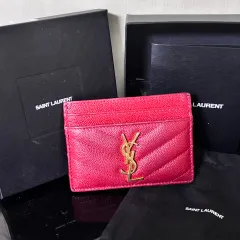 YSLレッドレザー二つ折り財布 イブサンローラン 長財布 レディース イヴサンローランコンパクト財布 レッド ゴールド金具
