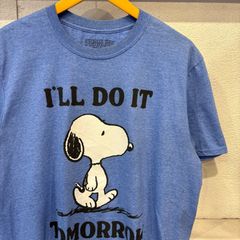 古着　L　スヌーピー　SNOOPY　Tシャツ　青   霜降り