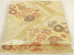 平和屋着物◎佐賀錦　六通柄袋帯　遠山草花文　金糸　正絹　逸品　AAAJ6175Aru