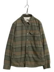 【お得なクーポン配布中!】 US企画 ノースフェイス ボーダー フランネル シャツ ジャケット メンズ M 古着 ボア パイル フリース ライナー付き 長袖シャツ ネルシャツ