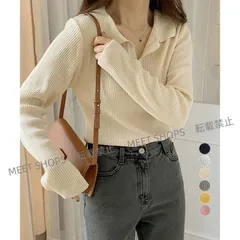 【新品未使用】ポロニットトップス秋新作リブニット韓国風 fsjx17