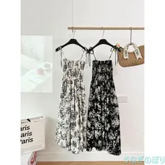 ワンピース ロング丈 花柄 可愛い マキシ リボン フレア 夏 レディース カジュアル ノースリーブ ブラック ホワイト 0435