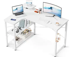 【新着商品】ODK パソコンデスク L字 ゲーミングデスク 幅110 L字デスク pcデスク desk 机 ラック付き 収納 オフィスデスク 在宅勤務 組立簡単 書斎 ホワイト 左棚