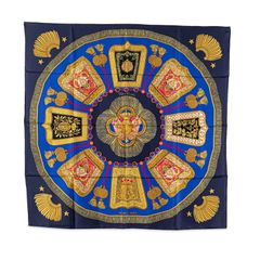 エルメス カレ90 Poste et Cavalerie サーベル飾り袋 ブルー マルチカラー シルク レディース HERMES【228-20297】